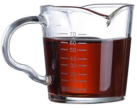 IBLUELOVER 2.5oz Espresso Shot Glass Cup Double Spouts Barista Espresso Mug Heat Resistant Mini Measure Glass Extra Small Transparent Coffee Tumbler With Anti-scald Handle 70ml