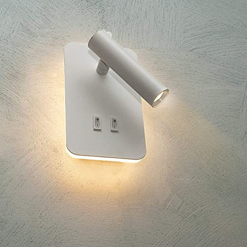 Damastoreitalia Applique LED da Parete Interno 6W Bianco con Doppio Interruttore e Luce Lettura Orientabile Bianco - Luce Naturale 4000K (Bianco naturale)