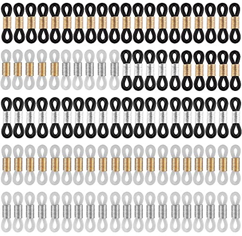 HAOBIN 100 StüCk Brillen Ketten Ende Verbinder Brillenkette Halter Verstellbare Silikon Ende Verbinder Anti Rutsch Brillen Kette Halter Connector Ende FüR Brillengestell (100, Schwarz+weiß)
