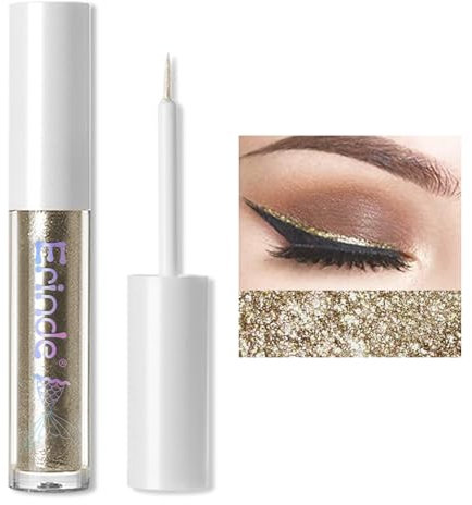 Erinde Liquid Glitter Eyeliner, Eyeliner Metallic Shimmer Glitter Eyeliner, Adesivi Eyeliner Colorati ad Alto Pigmento, Impermeabile Lunga Durata per Donne #03