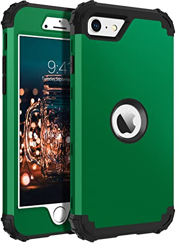 BENTOBEN for iPhone SE 2022 Phone Case and iPhone SE 2020 Case, Heavy Duty 3 in 1 Full Body Rugged Shockproof Hybrid Hard PC Soft Rubber Bumper Drop Protective Girls Women Cover, Deep Green/Black