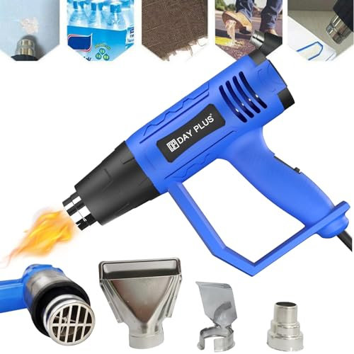 2000W Heat Gun, Hot Air Gun Kit Dual Temperature Setting 300℃ & 600℃, Tumbler Embossing for Removing Epoxy Cup Painting Resin Air Bubbles, Mini 2000W Multi Function Electrical Heat Tool with 3 Nozzles