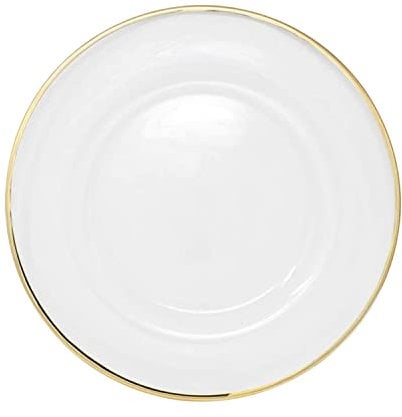 WedDecor 33cm Round Charger Plate, 1pc Charger Plate, for Centerpiece Presentation Dinner Plate Set, Weddings, Banquets, Christmas Parties Table Decorations, Gold Trim Pearl Flower
