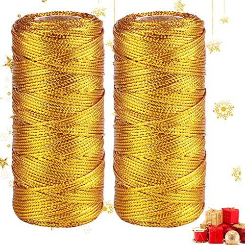 2 Rolle Gold Metallic Kordel, Vegena 1.5MM Metallic Schnur Goldkordel zum Basteln Nicht Elastisch Verpackungsschnur, DIY Bastelschnur zum Handwerk Geschenkverpackung, 200M