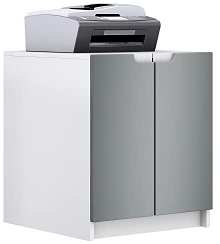 Vladon Druckerkommode Logan, Aktenschrank mit 2 Fächern und 2 Türen, Korpus in Weiß matt, Fronten in Graphit seidenmatt, (51 x 60,5 x 54 cm)
