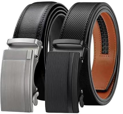 Chaberlu Automatik gürtel herren 2 Stücke, Ledergürtel Ratsche Automatikschließe Business Anzug Gürtel Verstellbarer Leder Gürtel für, Breit 35mm Breit mit Geschenkbox