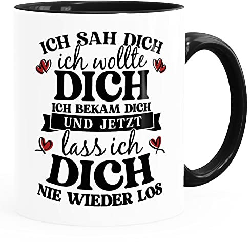 Moonworks® Kaffee-Tasse Spruch Liebe Ich sah dich und jetzt lass ich dich nie wieder los Geschenkidee Partner Verliebte weiß-innen-schwarz standard