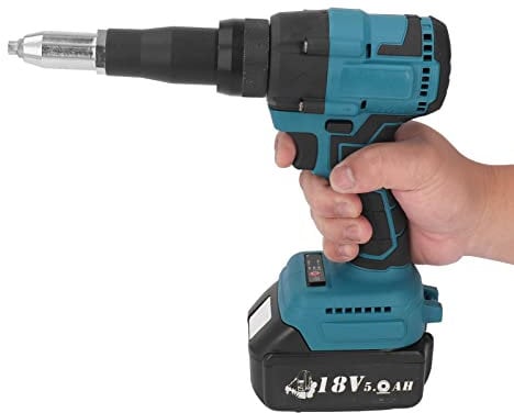 18V Pistola Remachadora Sin Cable, Pistola Remachadora Eléctrica Sin Escobillas LED Herramienta Manual Automática para Remachar Tuercas para la Industria (Sin batería)