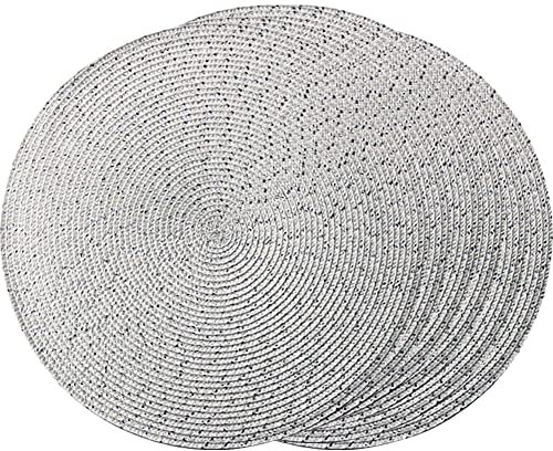 SCF2017 Rund gewebte Silber Draht Kunststoff Untersetzer 38cm Tischmatten 6er Set, Grau