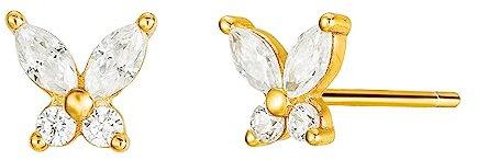Brandlinger ® Ohrstecker Silber 925 mit Stein weiß Blüte. Schmuck Damen vergoldet mit 18 Karat (Silber und Gold) für Frauen und Mädchen. Größe Ohrstecker 5,5mm.