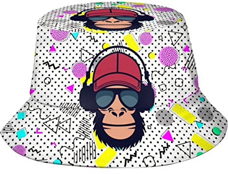 80er 90er Jahre Hip Hop Stil mit Cartoon Muster Bucket Hüte für Damen Herren, Sommer Fischermütze Strandhut Mode Sonnenhut, 80er 90er Jahre Hip Hop Style mit coolem Affe 5, One size