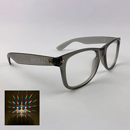 PRISMAZ Beugungsbrille Für Fantastische Regenbogen Kaleidoskop Effekte - Festival Rave Feuerwerk Party Accessoire (Matt Transparent Grau)