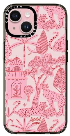 CASETiFY Compact Case for iPhone 15 [2X Military Grade Drop Tested / 4ft Drop Protection] - Cheetah Paradise Pink - Clear Black