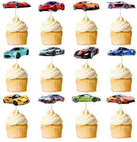 Blumomon 36Pc Sports Car Birthday Cupcake Topper Happy Birthday Cake Decoration Sports Car Themed Party Supplies Decorations