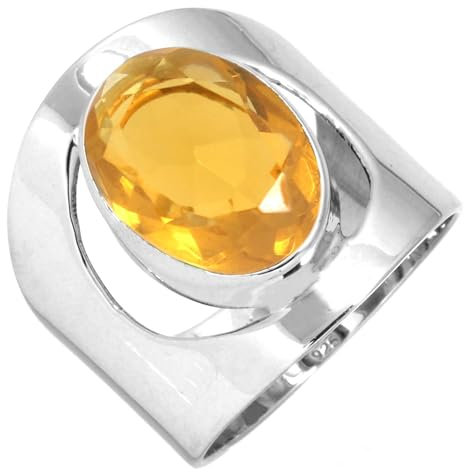 925 Sterling Silber Ring Citrin Quarz Handgemacht Schmuck Größe 66 (21.0) (99110_CIT_R128)