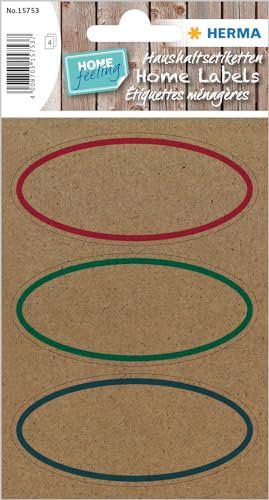 HERMA 15753 Vielzweck-Etiketten aus Graspapier, 4 Blatt, 76 x 35 mm, 3 Stück pro Bogen, 12 Aufkleber, selbstklebend, Haushaltsetiketten zum Beschriften, Klebeetiketten aus Silphie-Papier, natur-braun