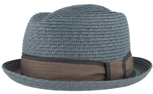 Breiter Strohhut Trilby Sommerhut Sonnenhut knautschbar Hut einfarbige Ripsband-Garnitur Hautfreundlich Trendblau XL