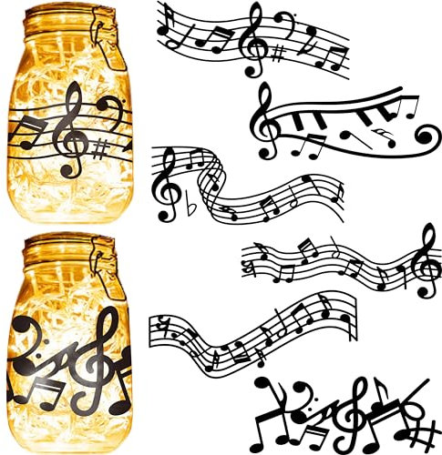 CREATCABIN 6Pcs Musical Note Silhouettes Mason Jar Decor Laser Cut Cardboard Scrapbook Cutouts Die Cuts Embellishments PVC for Crafting Lantern Jars Wall Painting Windows Glass Phones-No Sticker