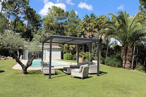 COULEURS DU MONDE - Pergola bioclimatique Maia Grise autoportante en Aluminium 3x3m
