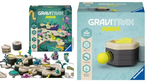 Ravensburger GraviTrax Junior Starter-Set L Jungle & GraviTrax Junior Element Trap - Erweiterbare Kugelbahn für Kinder