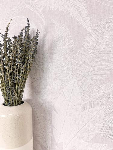 NEWROOM Papier peint Pourpre Jungle Intissé - Moderne Blanc Pastel Flore Feuilles Tropical