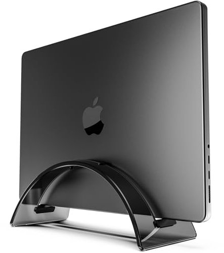 Yikola Acrylic Vertical Laptop Stand Aesthetic Laptop Holder for Desk,Invisible Laptop Dock Space-Saving Notebook Desktop Stand for Home,Office - Black