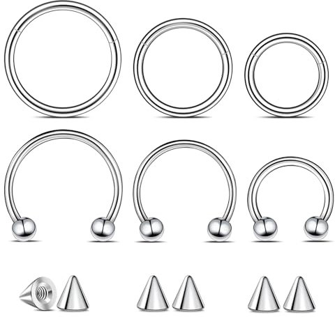 Telooco 6 Stück Hufeisenringe Chirurgenstahl Septum Piercing Mit 6 Ersatzkugeln - Silber Nostril Nasenring 16G Hufeisen Innengewinde Lippenring Augenbraue Schmuck