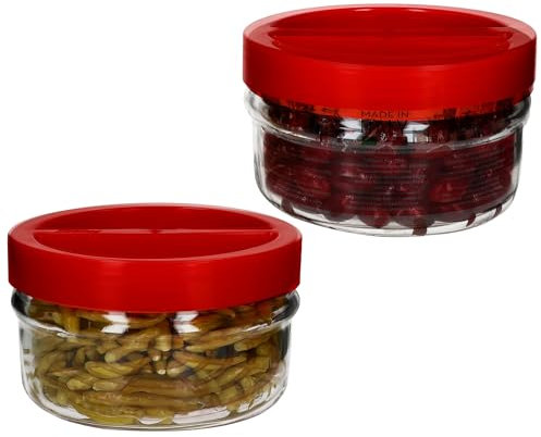 MamboCat 2er Set ORTES Vorratsgläser rund I 1,5L I Glasdosen mit rotem Kunststoffdeckel & Fermentiergitter I ideal zum Einlegen, Konservieren & Aufbewahren