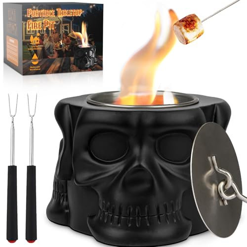 Tisch-Feuerstelle aus Beton, rauchfreie Smores-Feuerstelle als Smores-Maker-Set, weißer Elefant, Geschenke für Erwachsene, Doppelbrenner-Becher, Alkohol, Tisch-Feuerstelle für Innen- und