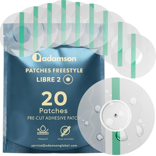 Freestyle Libre 2 Sensor Cover Waterproof – 20 Libre 2 Sensor Covers, Transparent, Long-Lasting, No Glue on Center, Non-Irritating, Easy to Apply and Remove – Ideal for Sports, Swimming, and Daily Use