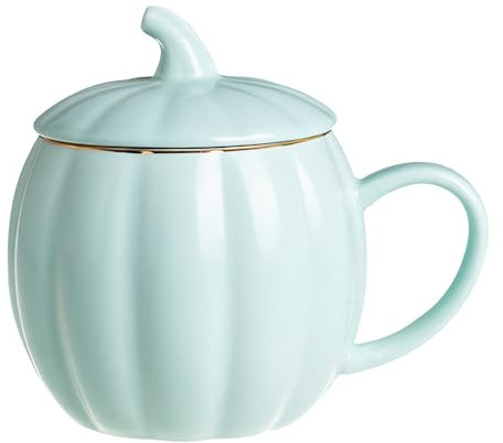 Halloween Kürbis Tasse, Halloween Tasse, Halloween Deko Kürbis Keramik Kaffeetasse mit Deckel, Herbst Tasse, Pumpkin Mug, Kürbis Teetasse Milchtasse Kürbis Kaffeebecher für Halloween Herbstdeko (Blau)