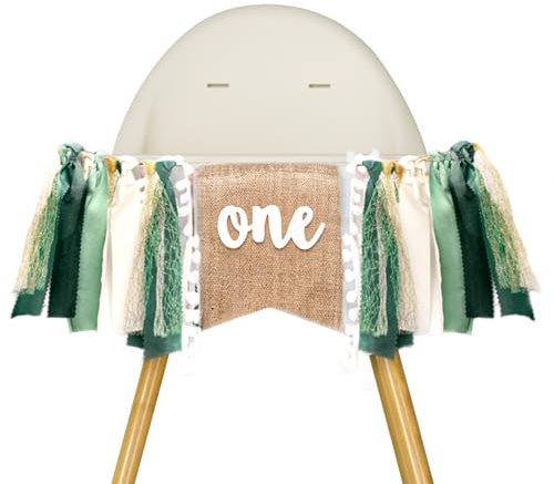 G2PLUS Hochstuhl Banner 1. Geburtstag Grün, One Girlande Dschungel, 1 Jahr Geburtstag für Jungen oder Mädchen, Baby Dusche