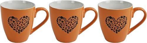 Mugs Set Coffee Tea Hot Chocolate Milk Tumbler Large Mugs for Multipurpose House Office Cafes Use Ideal for Gifting Tableware (Orange Heart 3pcs 500ml)
