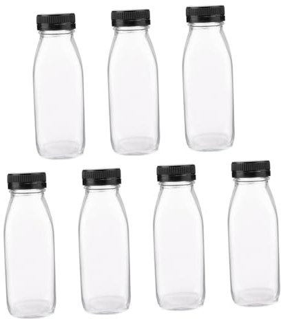 Cabilock 8 Piezas Botella De Bebida De Vidrio Para Leche Agua Zumo Botellas De Leche De Vidrio Para Almacenamiento De Alimentos y Bebidas El Hogar Oficina