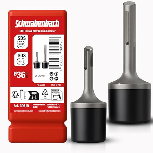 Schwabenbach SDS PLUS & MAX Gummihammer 35 mm + Adapter – Angetriebener Gummi-Hammeraufsatz für Bohrhammer – Zum Verlegen von Fliesen, Nivellieren von Rohren & Heizkörpern, Fliesenleger Hammer