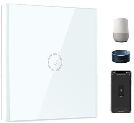 Zigbee Smart Light Switch, 1 Gang Touch Wall Switch, Compatible with Amazon Alexa/Google Home, APP Remote/Voice Control, Timer, Neutral Wire Required, White