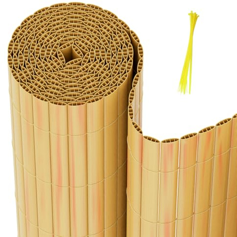 Hebitod PVC Sichtschutzmatte, Sichtschutzzaun 90x400cm Verdreifachen Verstärkung Innen, Balkon Sichtschutz mit Kabelbindern, Balkonverkleidung Windschutz für Balkon, Garten, (Bambus)