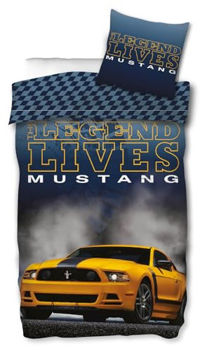 SkyBrands Ford Mustang 'The Legend Lives' Wende-Bettwäsche-Set 135x200 cm + 80x80 cm gelb
