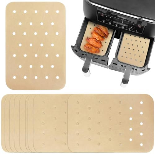 CENSIVI 100 Pcs Air Fryer Paper Liners - Air Fryer Parchment Paper Liners for Ninja Foodi Dual Air Fryer, Nonstick Perforated Parchment Paper for Ninja DZ201 DZ401 for Air Fryer Steaming Basket