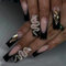 GlamRays Cernes Longues Coffin Press on Nägel pour Femmes, Noirs French Tip Faux Ongles avec Bling Serpent Strass Design, Manucure 24 Pièces
