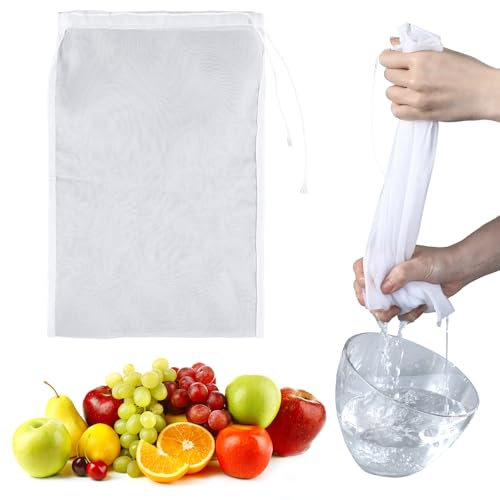 Nogeqi 4 Stück Filterbeutel 20 x 30 Cm, Nussmilchbeutel Bio Waschbar, Nylon Passiertuch Wiederverwendbar Cheesecloth, Nut Milk Bag Feines Sieb mit Kordelzug für Obstsaft Joghurt Käse