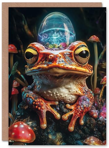Artery8 Greeting Card Surreal Toad Mushrooms Trippy Psychedelic Art Blank For Him Or Her Art Birthday Card