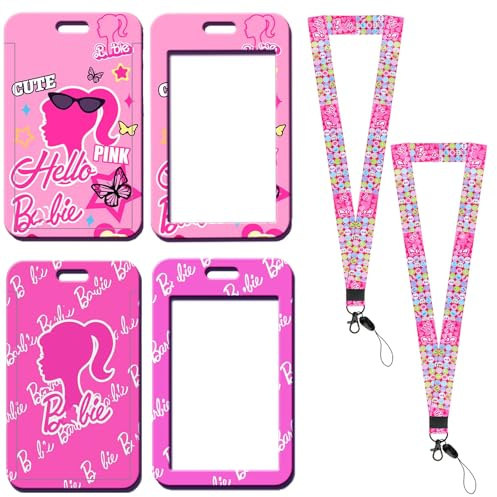 2pcs Lanyard mit Ausweishalter, Card Sleeves Lanyard mit Transparentem ID Kartenhalter und Schlüsselring, Schlüsselband Kinder mit Abzeichen für Hülle Schülerausweis Handys Kartenhülle