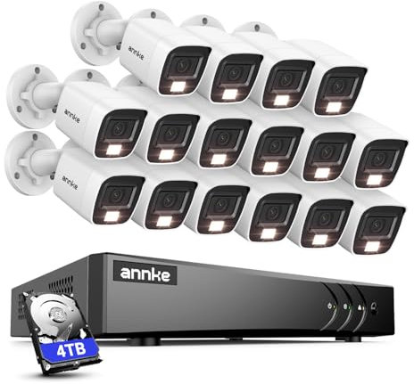 ANNKE 3K Sistema CCTV Cablato 16 Canali DVR con Hard Disk da 4TB, Telecamere Audio, Rilevamento Persone/Veicoli, Doppia Luce con Distanza fino a 20 m per Immagini Notturne Luminose, Accesso Remoto