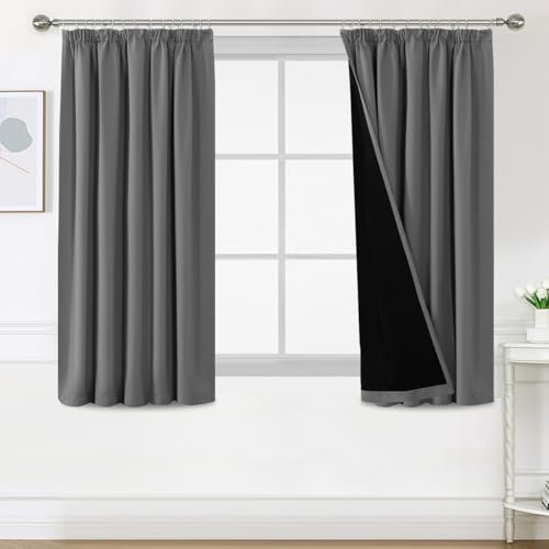 H.Versailtex 100% Blackout Curtains for Bedroom, Pencil Pleat Black Out Living Room Curtains Super Soft Thermal Insulated Curtain Pair Panel with Tiebacks, W46x L54 Inch, 2 Panels, Charcoal Grey