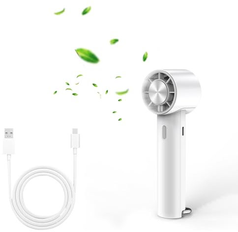 Minthouz Handventilator, ultraleiser tragbarer Tischventilator mit 5 Geschwindigkeiten, 2000mAh Akku & USB-C, 16°C Sofortkühlung, klappbare Halterung, ideal für Reisen, Zuhause & Büro