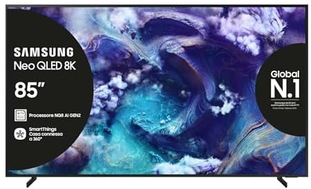 Samsung Neo QLED 8K Vision AI Smart TV 85'' QE85QN900FTXZT Mini LED, NQ8 AI Gen3 Processor,AI Upscaling, Glare Free, Art Store, Dolby Atmos & OTS Pro, MetaFrame Design,PACCHETTO INTRATTENIMENTO, 2025