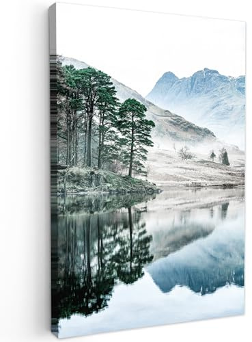 MuchoWow© Bild auf Leinwand Schlafzimmer Bilder Badezimmer Wand Deko | 60x90 cm - Wohnzimmer Modern Wanddeko Bilderwand Geschenk Natur - Winter - Berge - Wald