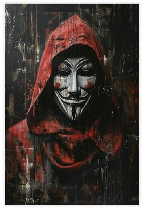 WJWART V for Vendetta Anonymous Leinwandposter, Schlafzimmer, Dekoration, Landschaftsdekoration, Geschenk, 60 x 90 cm