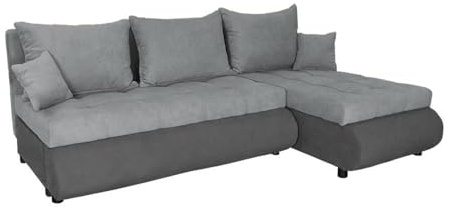 FORNIRO 24 NELA Ecksofa 199x143x80cm Graphit Wohnzimmer Couch Schlafsofa | Mit Schlaffunktion & Bettkasten - L-Form - Kissen - Stoff Premium | ausziehbar Gäste bequem Stauraum Design hochwertig robust